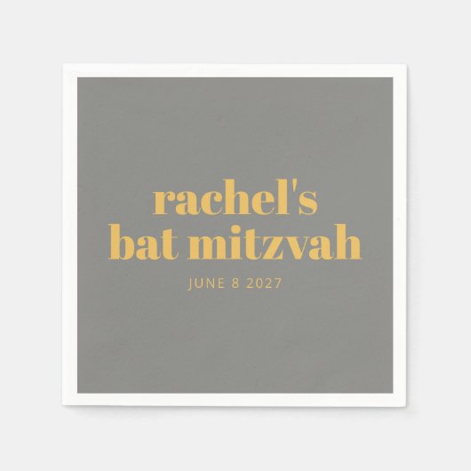 Bold Typografy Yellow and Gray Bat Mitzvah Name Serviette (Vorderseite)