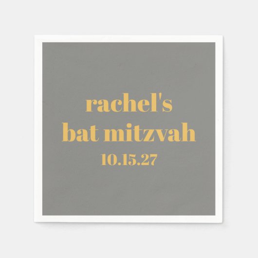 Bold Typografy Yellow Gray Custom Bat Mitzvah Serviette (Vorderseite)