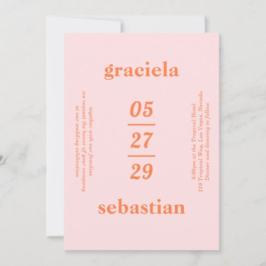 Bold Typographic Rainbow Sherbet Modern Wedding Einladung (Vorderseite)
