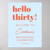 Bold Typography Blue Orange 30th Birthday Welcome Poster (Vorne)