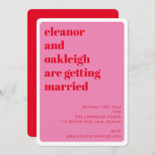 Bold Typography Bright Pink Red Stylish Wedding Einladung (Vorne/Hinten)