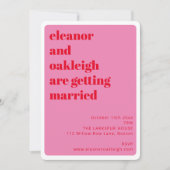 Bold Typography Bright Pink Red Stylish Wedding Einladung (Vorderseite)
