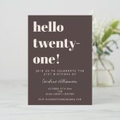 Bold Typography Brown Modern 21st Birthday Party Einladung (Stehend Vorderseite)