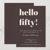 Bold Typography Brown Modern 50th Birthday Party Einladung (Vorne/Hinten)