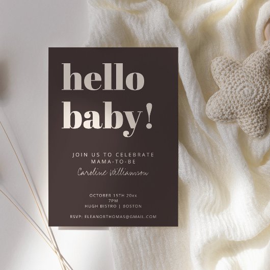 Bold Typography Brown Modern Cute Baby Shower Einladung