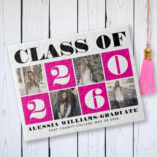 Bold typography Class of 2026 photo collage pink Puzzle
