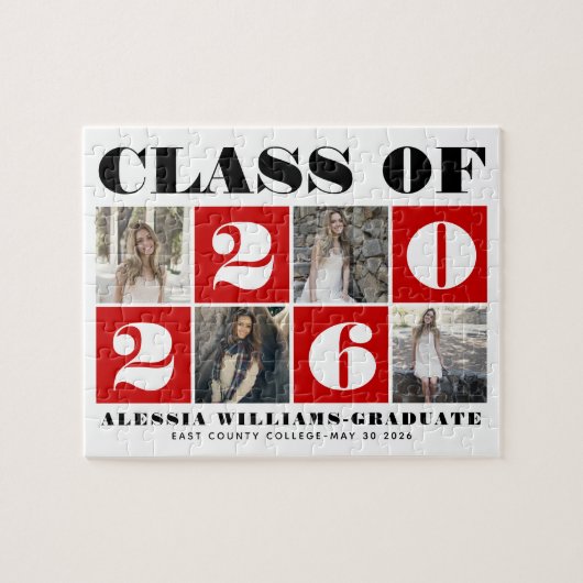 Bold typography Class of 2026 photo collage red Puzzle (Horizontal)