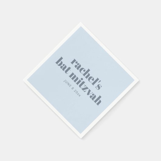 Bold Typography Cool Soft Blue Bat Mitzvah Name Serviette (Ecke)