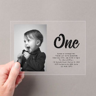 Bold Typography First Birthday Photo Acryleinladungen