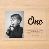 Bold Typography First Birthday Photo Acryleinladungen (Vorderseite)