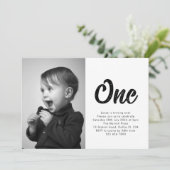 Bold Typography First Birthday Photo Einladung (Stehend Vorderseite)