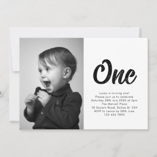 Bold Typography First Birthday Photo Einladung