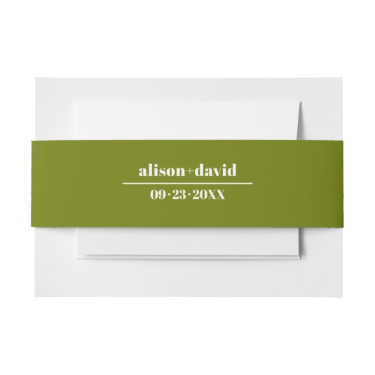 Bold typography olive green minimalist wedding einladungsbanderole (Vorderseite Beispiel)