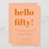 Bold Typography Peach Orange Modern 50th Birthday Einladung (Vorne/Hinten)