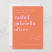 Bold Typography Pink and Orange Modern Bat Mitzvah Einladung (Vorderseite)