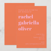 Bold Typography Pink and Orange Modern Bat Mitzvah Einladung (Vorne/Hinten)