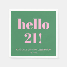 Bold Typography Pink Green Modern 21st Birthday  Serviette