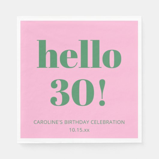 Bold Typography Pink Green Modern 30th Birthday  Serviette (Vorderseite)