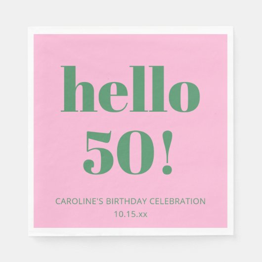 Bold Typography Pink Green Modern 50th Birthday  Serviette (Vorderseite)