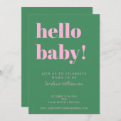 Bold Typography Pink Green Modern Baby Shower Einladung (Vorne/Hinten)