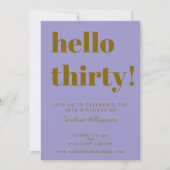 Bold Typography Purple Gold Modern 30th Birthday Einladung (Vorderseite)
