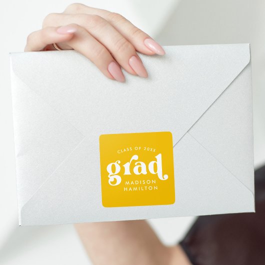 Bold Typography Yellow Graduation Quadratischer Aufkleber