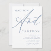 Bold "Und" Calligraphy Dusty Blue Wedding Einladung (Vorderseite)