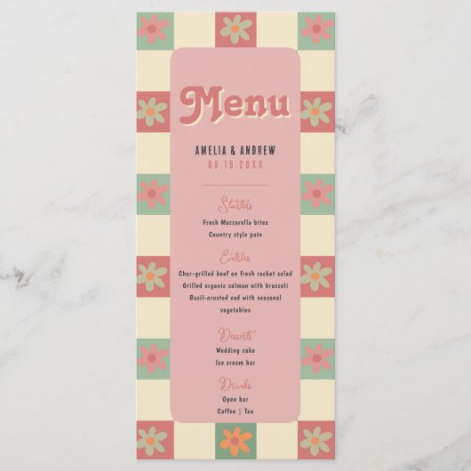 Bold und Retro Groovy Wedding Menükarte (Vorderseite)