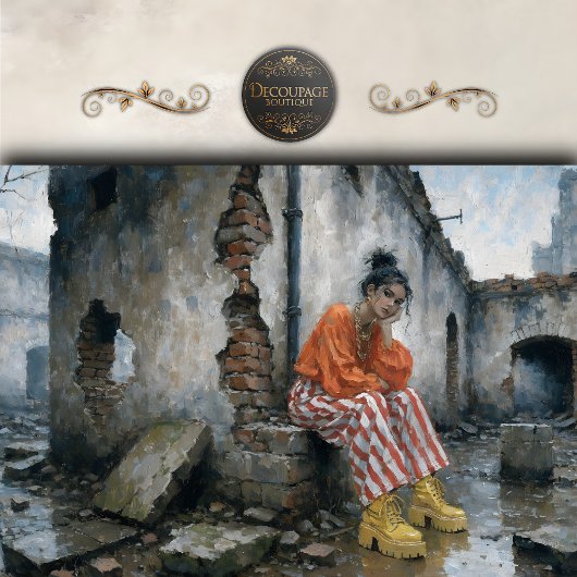 Bold Urban Woman Red White Stripes Decoupage Seidenpapier