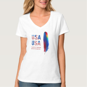 Bold USA Feather - A Nation of Freedom (V-Neck T-S T-Shirt