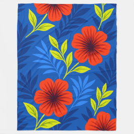 Bold Vermilion Red Florals with Elegant Leaves Fleecedecke