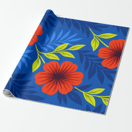 Bold Vermilion Red Florals with Elegant Leaves Geschenkpapier