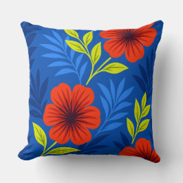 Bold Vermilion Red Florals with Elegant Leaves Kissen