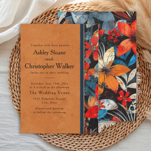 Bold Vibrant Orange Teal Red Flowers Einladung