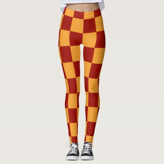 Bold Vibrant Sporty Scarlet & Gold Check Pattern  Leggings (Vorderseite)