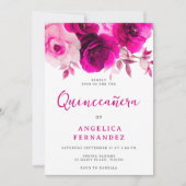 Bold Vibranve Fuchsia Pink Rose Quinceanera Party Einladung (Vorderseite)