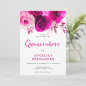 Bold Vibranve Fuchsia Pink Rose Quinceanera Party Einladung (Stehend Vorderseite)