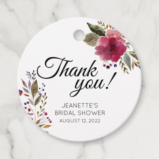 Bold Watercolor Blume Brautparty Vielen Dank Geschenkanhänger (Vorderseite)