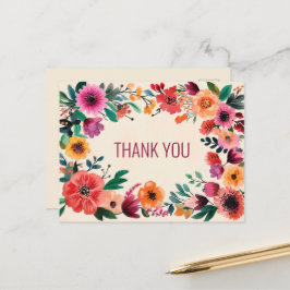 Bold Watercolor Florals DANKE Postkarte