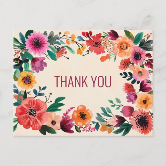 Bold Watercolor Florals DANKE Postkarte (Vorderseite)