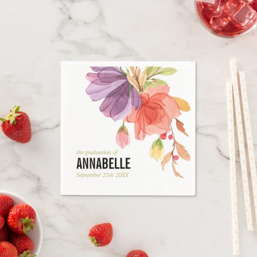 Bold Watercolor Green Wildblumen Abschluss Serviette (Beispiel)