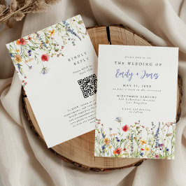 Bold Watercolor Spring Wildflower QR Code Wedding Einladung