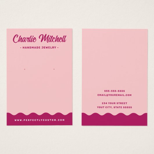 Bold wave border pink burgundy earring card (Vorne & Hinten)