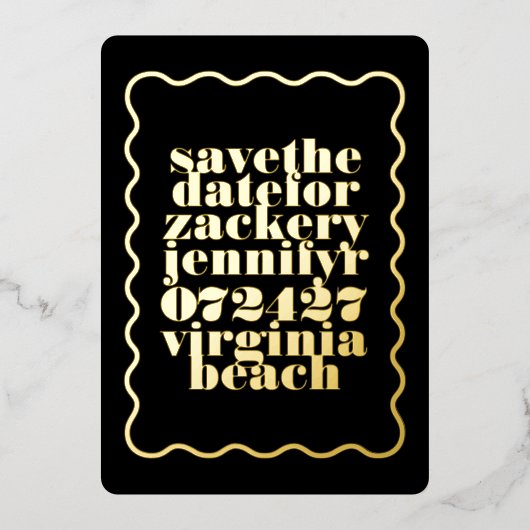 Bold Wavy Frame Black Gold QR Code Foto Folieneinladung (Vorderseite)