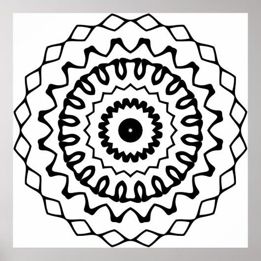 Bold Wavy Ring Mandala with Diamond Border Art Poster (Vorne)