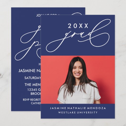 BOLD WHIMSICAL CALLIGRAPHY ABSCHLUSS INVITATION EINLADUNG (Vorne/Hinten)