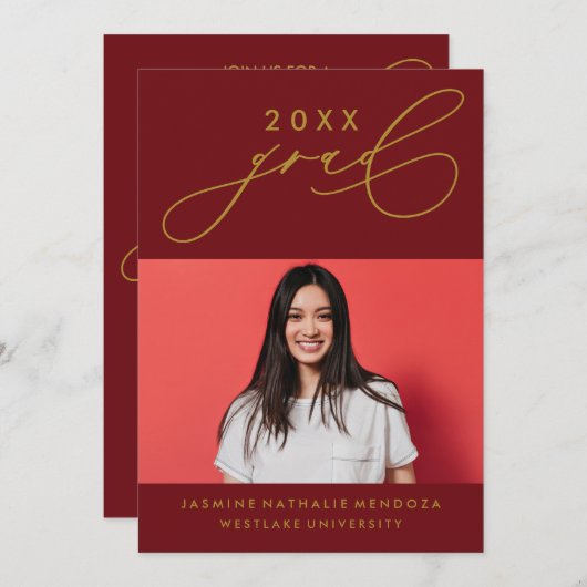 BOLD WHIMSICAL CALLIGRAPHY ABSCHLUSS INVITATION EINLADUNG (Vorne/Hinten)