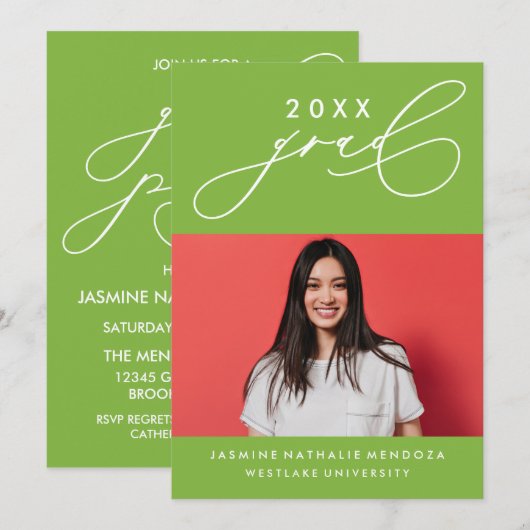 BOLD WHIMSICAL CALLIGRAPHY ABSCHLUSS INVITATION EINLADUNG (Vorne/Hinten)