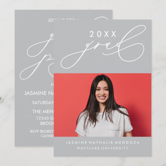 BOLD WHIMSICAL CALLIGRAPHY ABSCHLUSS INVITATION EINLADUNG (Vorne/Hinten)