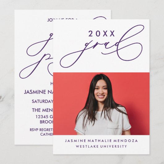 BOLD WHIMSICAL CALLIGRAPHY ABSCHLUSS INVITATION EINLADUNG (Vorne/Hinten)